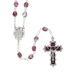 Deluxe Pewter 6mm Dark Amethyst Rosary with Enamel Crucifix