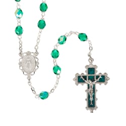 Deluxe Pewter 6mm Emerald Rosary with Enamel Crucifix