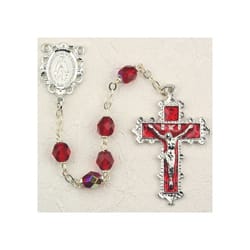 Deluxe Pewter 6mm Ruby Rosary with Enamel Crucifix