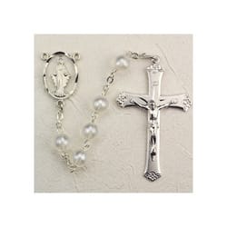 Deluxe Pewter 7mm White Pearlized Rosary