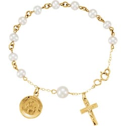 Freshwater Pearl Rosary Bracelet with First Holy Communion Medal-14KT