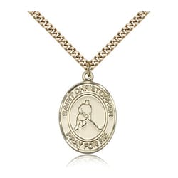 Gold Filled St. Christopher Medal w/ chain - Ice Hockey