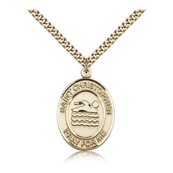 Gold Filled St. Christopher Medal w/ chain - Swimming