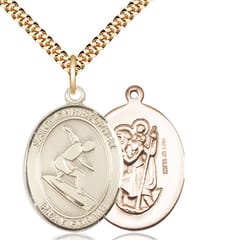 Gold Filled St. Christopher Medal w/ chain - Surfer