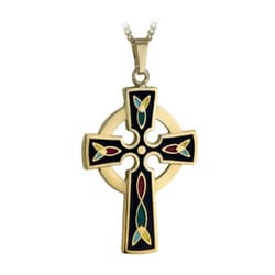 Gold Plated Black Enameled Celtic Cross on 18 inch chain