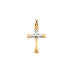 Hallow Two Tone Claddagh Cross Pendant - 14K Gold
