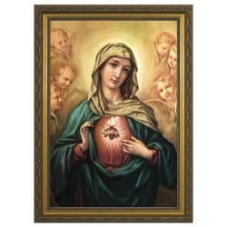 Immaculate Heart Surrounded by Angels w/ Gold Frame 