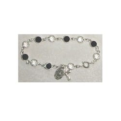Jet / Crystal Adult Rosary Bracelet - Sterling Silver