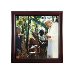 John Paul II with Children in Cherry Frame (13x13)