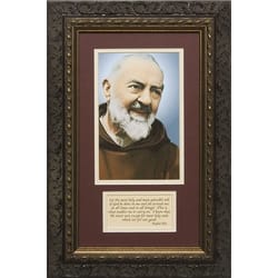 Padre Pio (Matted with Prayer in Dark Ornate Frame) 8x14