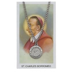 Pewter St. Charles Borromeo Medal and Prayer Card