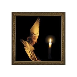 Pope John Paul II w/ Paschal Candle in Gold Frame (13x13)