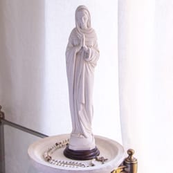 Praying Madonna Antique White Statue, with base  