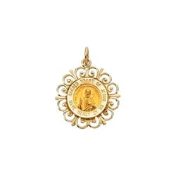 Round Sacred Heart of Jesus Pendant Medal-14K Gold