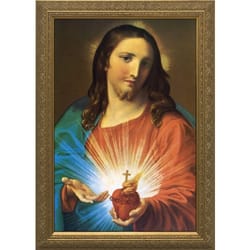 Sacred Heart (Holding Heart) w/ Gold Frame 