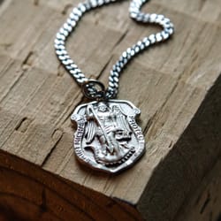 Saint Michael 'Shield' Medal - Sterling Silver<!militmed>
