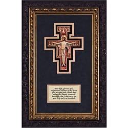 San Damiano Crucifix (Matted with Prayer in Dark Ornate Frame) 8x14