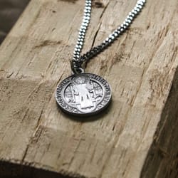 St. Benedict Antiqued Silver Medal, 24 chain