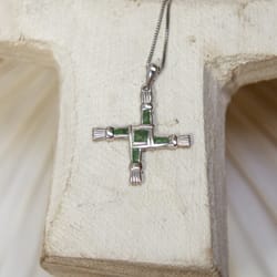 Sterling Silver Connemara Marble St. Brigid Cross on 18 inch chain