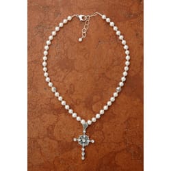 Sterling Silver Freshwater Pearl Necklace, Mother of Pearl Cross