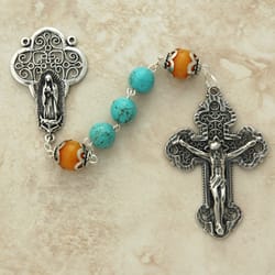 Sterling Silver Genuine Amber & Turquoise Rosary
