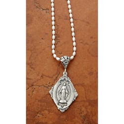 Sterling Silver Miraculous Medal, Beaded 18 inch Chain