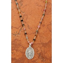 Sterling Silver Miraculous Medal on Tourmaline Beaded Chain, 18 inch