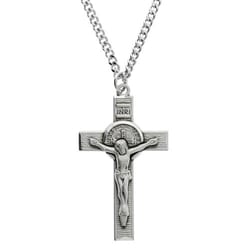 Sterling Silver St. Benedict Crucifix -  Approximately 24 inch Chain