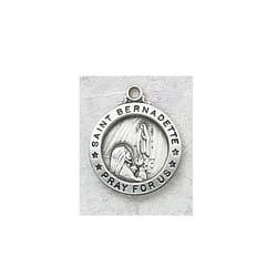 Sterling Silver St. Bernadette Medal with 18 inch chain 