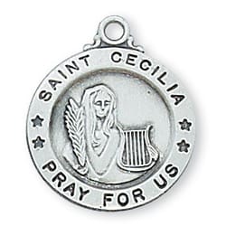Sterling Silver St. Cecilia Medal with 18 inch chain