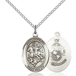 Sterling Silver St. George / Marines Pendant w/ Chain