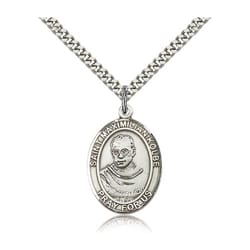 Sterling Silver St. Maximilian Kolbe Pendant - 24 Inch Chain
