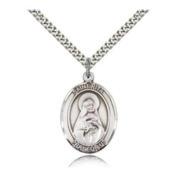 Sterling Silver St. Rita of Cascia Baseball Pendant w/ chain
