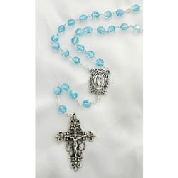 Sterling Silver Swarovski Aqua Rosary with Our Lady of Lourdes Medal