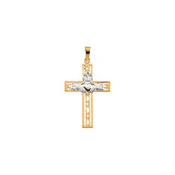 Two Tone Claddagh Cross Pendant-14K Gold