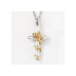 Two-Tone Rose Cross Sterling Silver Pendant
