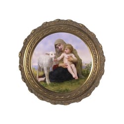 Virgin and the Lamb on Canvas w/ Round Gold Frame (8x8)