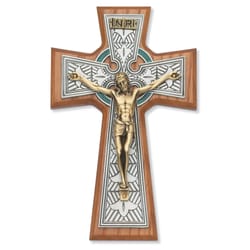 Walnut Celtic Cross with Gold Corpus - 8 inch   