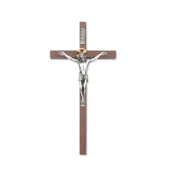  Walnut Crucifix with Gold Halo 10 inch