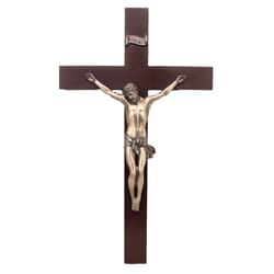 Wood Crucifix, Handpainted Bronzed Corpus, 14 inch