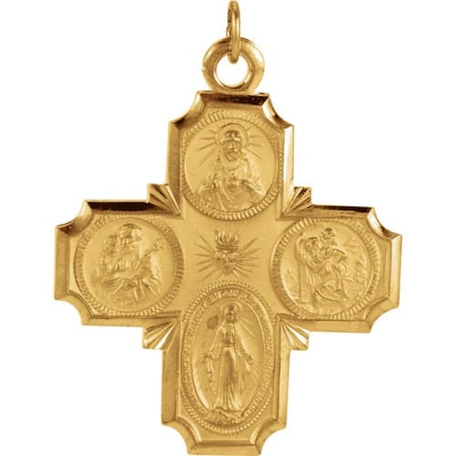 14kt Yellow 30x29mm Four Way Cross Medal The Catholic Company