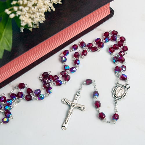 Bohemian Glass Birthstone Rosary - Garnet / January