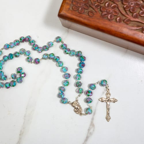 Aqua &amp; Rose Bead Rosary