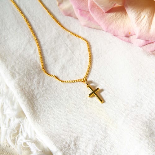 Infant's Cross - Gold/Sterling Silver With 13 Inch Chain