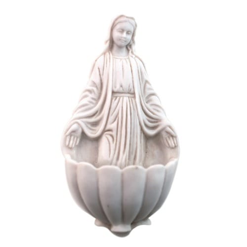 Virgin Mary Holy Water Font, Antique White