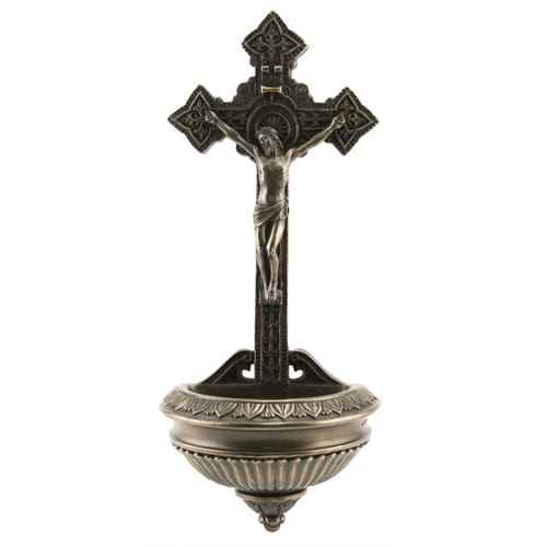 Bronzed Crucifixion Holy Water Font - 11&quot;