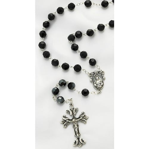 Sterling Silver Jet Black Swarovski Rosary, 8mm