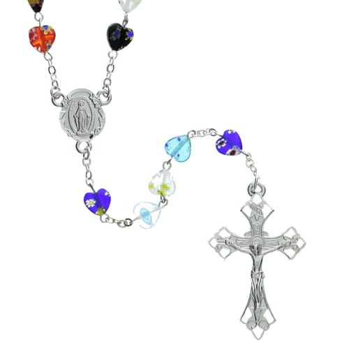Murano-Style Multi-Color Hearts Rosary