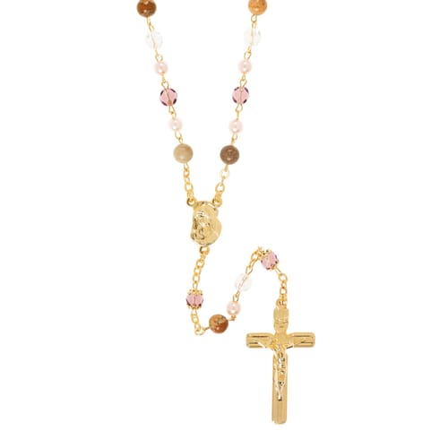 Pink Pearl, Glass, &amp; Stone Rosary