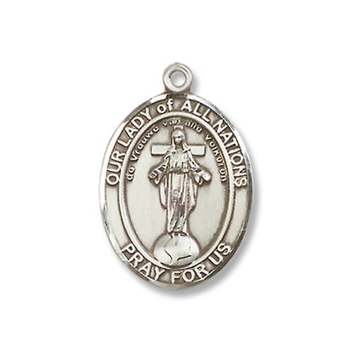 Sterling Silver Our Lady Of All Nations Pendant W/ Chain